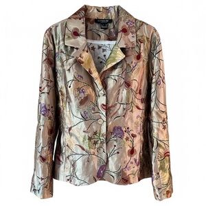Citron Santa Monica Embroidered Floral Button-Front Jacket in Gold / Champagne